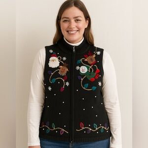 Designers Originals Black Festive Sweater Vest Ugly Christmas